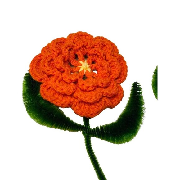 Handmade Vintage 1970s Flower Magnets Orange Brown Crochet Chenille Pipe Cleaner - Picture 3 of 9